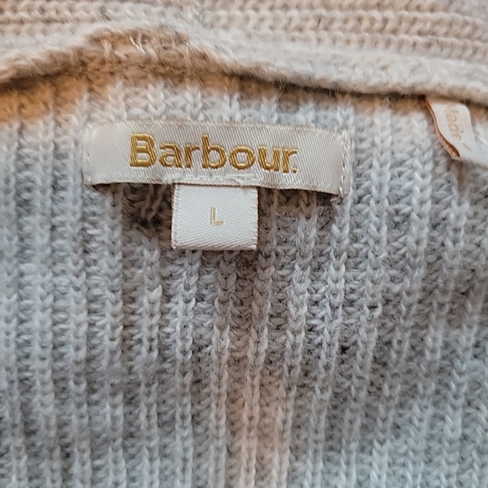 Barbour Dipton Cardigan Sweater Grey Ivory Knit Large - Picture 6 of 7